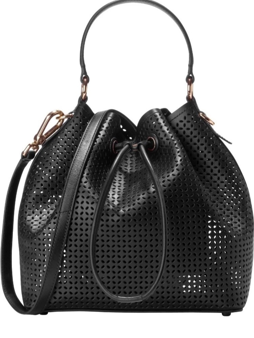 Cole Haan Lidia Bucket Bag Black Perforated Drawstring